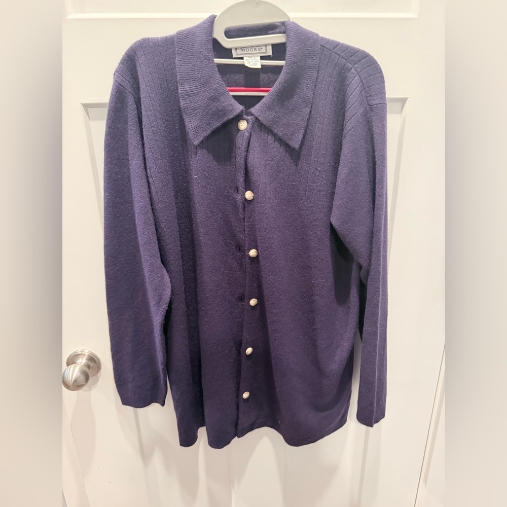 Jennifer Moore Purple Button Front Collared Cardigan Sweater Large